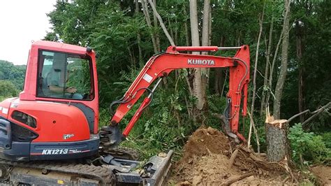 mini excavator digging stumps|kubota mini stump removal.